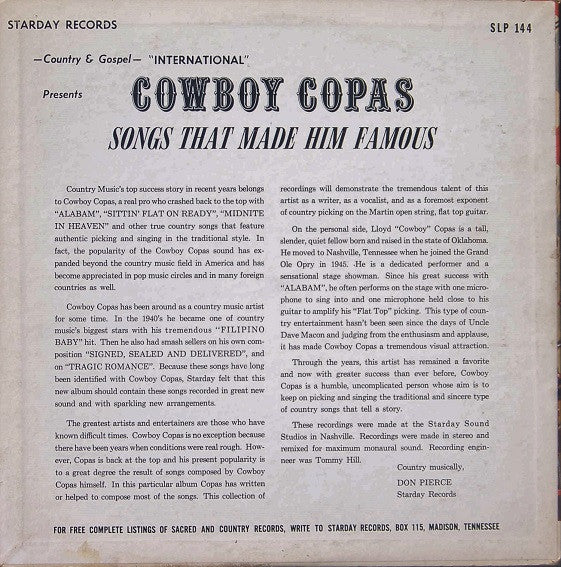 Cowboy Copas – Songs That VinylPursuit.com