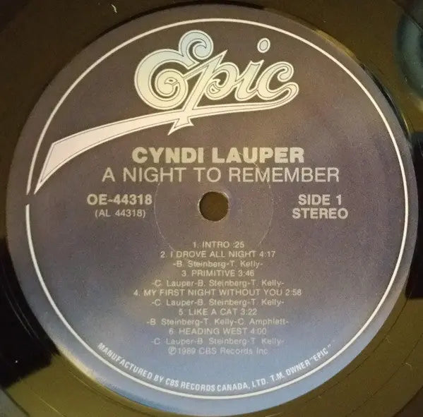 Cyndi Lauper – A Night To Remember - 1989 Original Vinyl Pursuit Inc