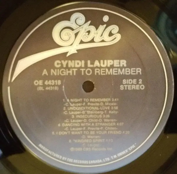 Cyndi Lauper – A Night To Remember - 1989 Original Vinyl Pursuit Inc