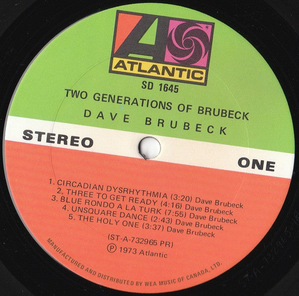 Dave Brubeck Two Generations Of Brubeck 1973 Pressing Vinyl