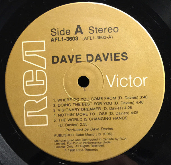 Dave Davies – 1980 Original Vinyl Pursuit Inc