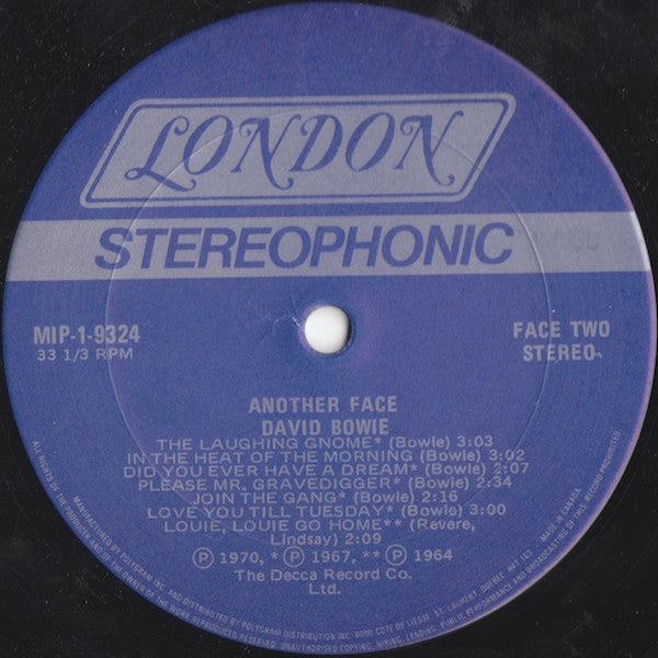 David Bowie – Another Face - 1981 Original Pressing Vinyl Pursuit Inc