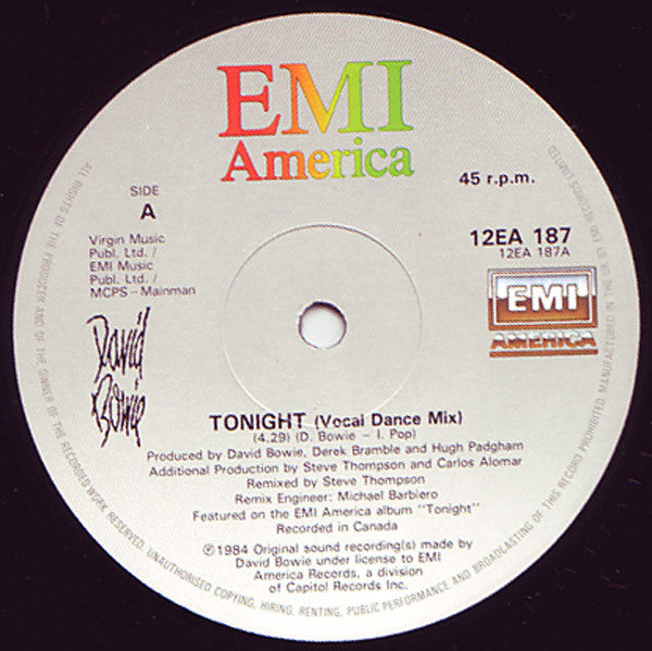 David Bowie – Tonight - 1984 UK Pressing Vinyl Pursuit Inc