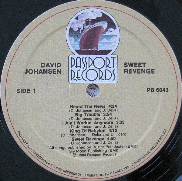 David Johansen – Sweet Revenge - 1984 Original Vinyl Pursuit Inc