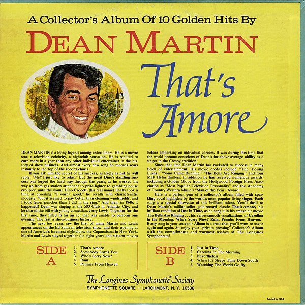 Dean Martin – That's Amore - 1973 Original US Pressing Vinyl Pursuit Inc
