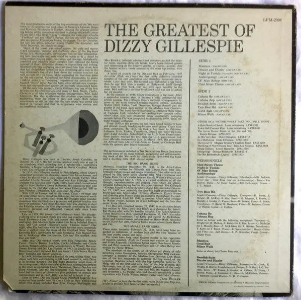 Dizzy Gillespie – The Greatest Of Dizzy Gillespie - US Mono Pressing Vinyl Pursuit Inc