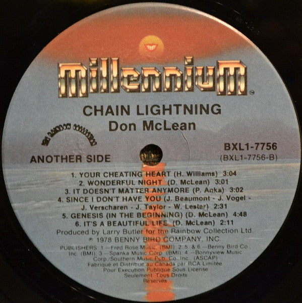Don McLean Chain Lightning 1980 Vinyl Pursuit Inc
