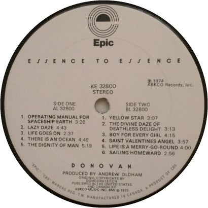 Donovan – Essence To Essence - 1974 VinylPursuit.com