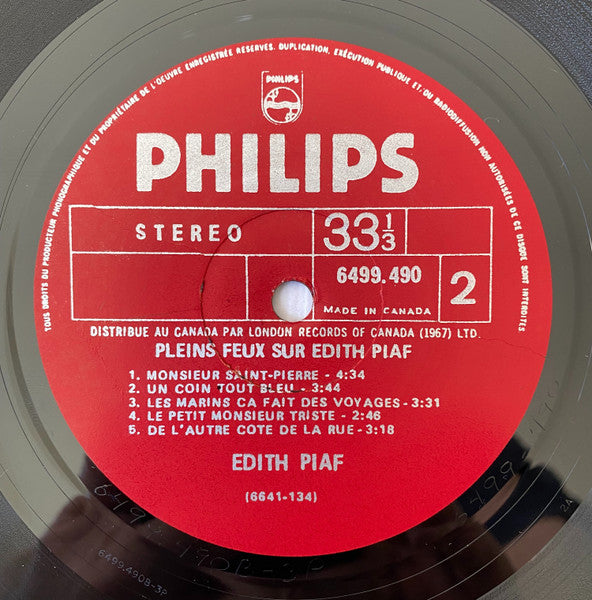 Edith Piaf – Pleins Feux Sur Edith Piaf - Double Album! Vinyl Pursuit Inc