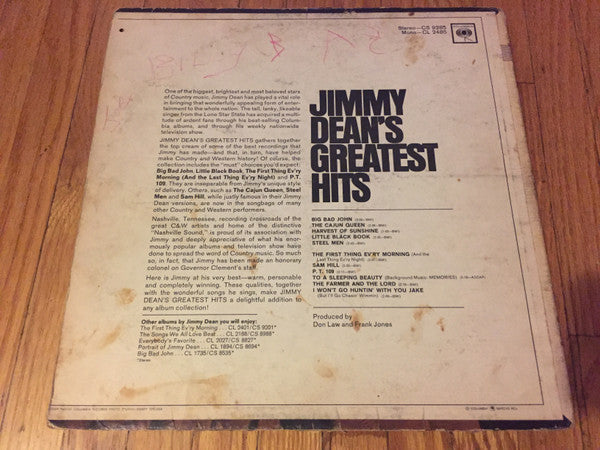 Jimmy Dean – Greatest Hits -  1966 MONO Original Vinyl Pursuit Inc