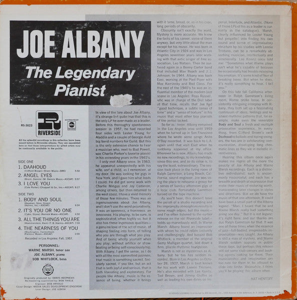 Joe Albany – The Legendary Jazz Pianist - 1968 US Pressing VinylPursuit.com