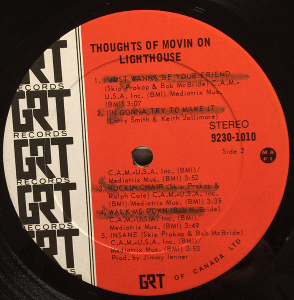 Lighthouse – Thoughts Of Movin' On - 1971 Original Pressing Vinyl Pursuit Inc