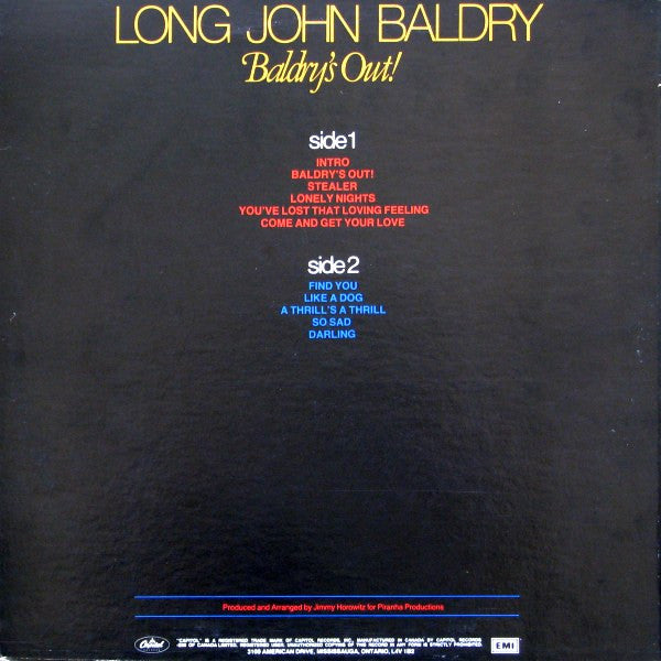 Long John Baldry – Baldry's Out! -  1979 Original Vinyl Pursuit Inc