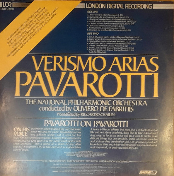 Luciano Pavarotti – Verismo Arias - 1980 US Pressing Vinyl Pursuit Inc