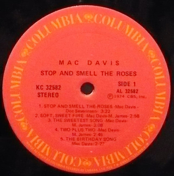Mac Davis – Stop And Smell The Roses - 1974 Original Vinyl Pursuit Inc