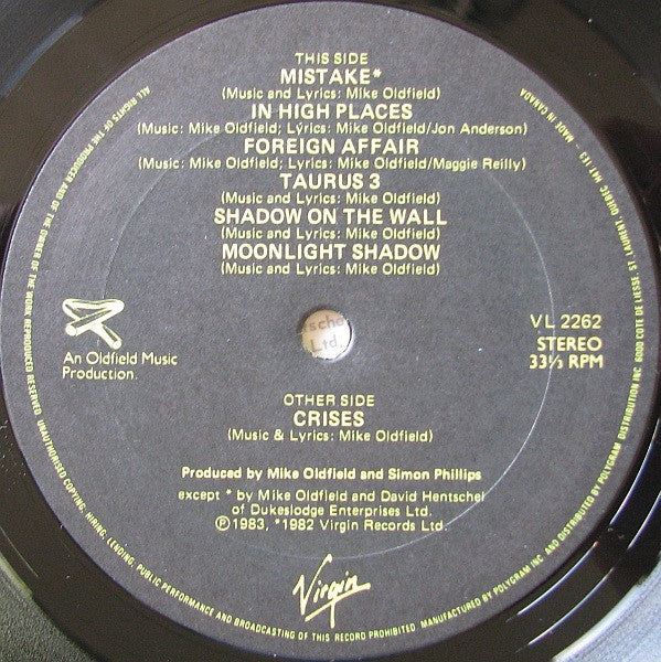 Mike Oldfield – Crises - 1983 Original Pressing Vinyl Pursuit Inc