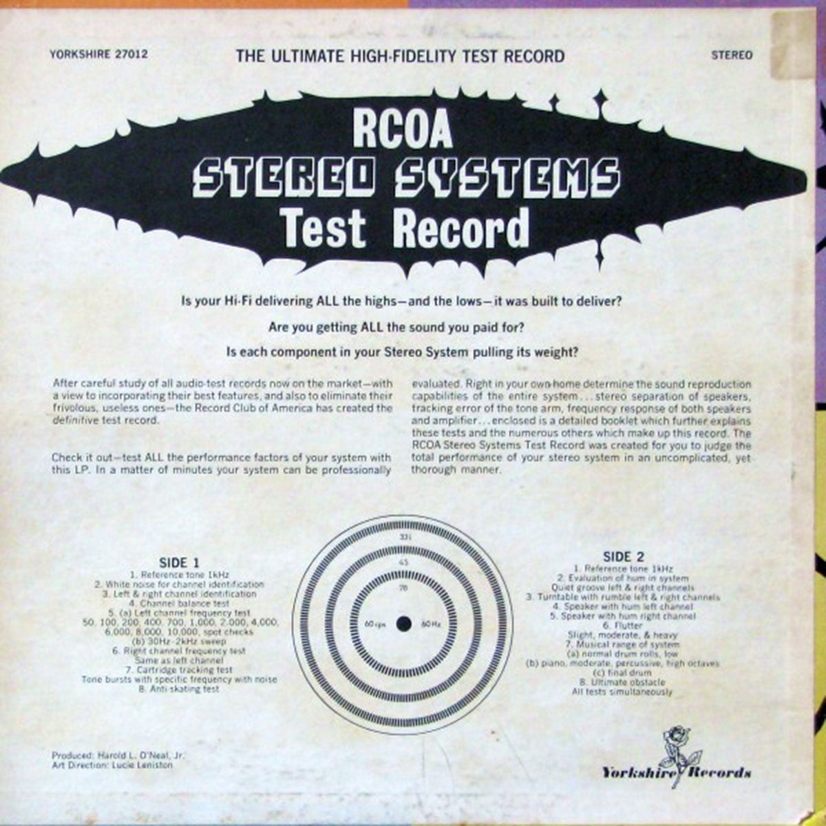 RCOA Stereo Systems Test Record - 1972 US Pressing VinylPursuit.com