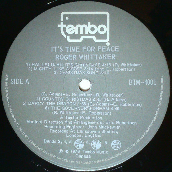 Roger Whittaker – A Time For Peace (Christmas Album)  1976 in Shrinkwrap! VinylPursuit.com