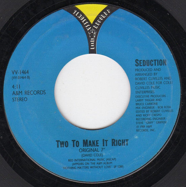 Seduction – Two To Make It Right US Pressing - 7" Single VinylPursuit.com