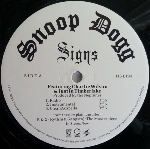 Snoop Dogg with Charlie Wilson, Justin Timberlake – Signs -  US Original Vinyl Pursuit Inc