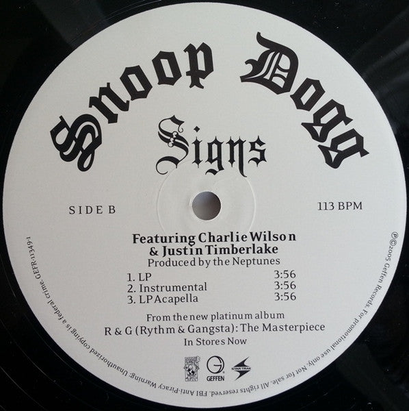 Snoop Dogg with Charlie Wilson, Justin Timberlake – Signs -  US Original Vinyl Pursuit Inc