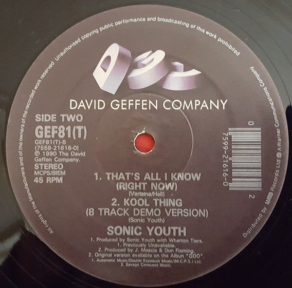 Sonic Youth – Kool Thing - 1990 UK Pressing, Rare Vinyl Pursuit Inc