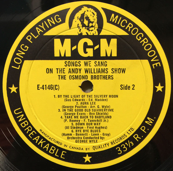 The Osmond Brothers – Songs We Sang On The Andy Williams Show - 1963 Original Pressing Vinyl Pursuit Inc