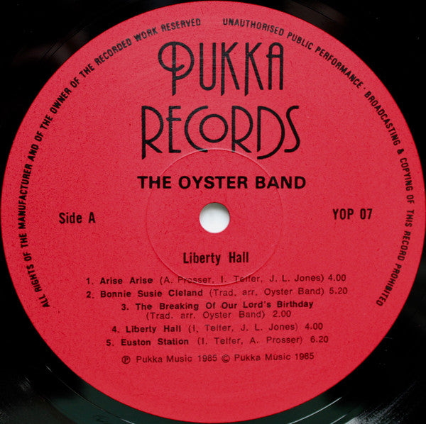 The Oyster Band – Liberty Hall - 1985 UK Original Pressing Vinyl Pursuit Inc