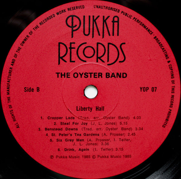 The Oyster Band – Liberty Hall - 1985 UK Original Pressing Vinyl Pursuit Inc