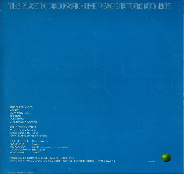 The Plastic Ono Band – Live Peace In Toronto - 1969 UK Pressing Vinyl Pursuit Inc
