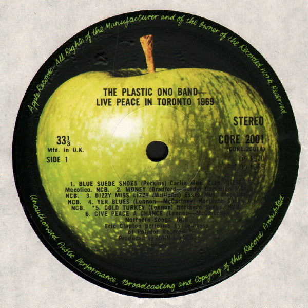The Plastic Ono Band – Live Peace In Toronto - 1969 UK Pressing Vinyl Pursuit Inc