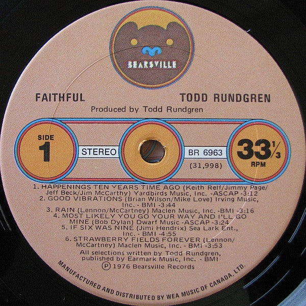 Todd Rundgren – Faithful -  1976 Original Pressing Vinyl Pursuit Inc