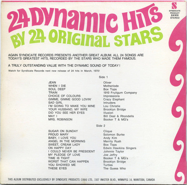 Various – 24 Dynamic Hits - 1969 Original Pressing Vinyl Pursuit Inc