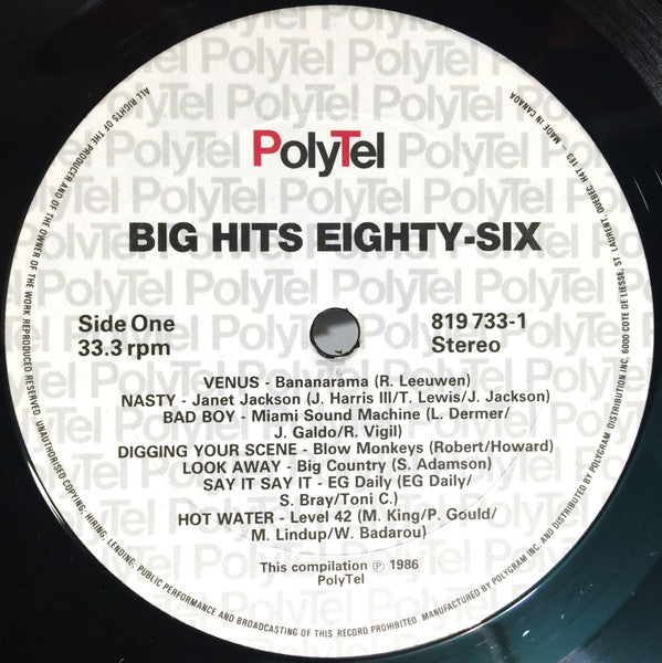 Big Hits Eighty Six -  1986 Original! Vinyl Pursuit Inc