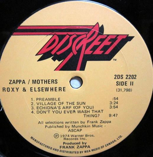 Zappa / Mothers – Roxy and Elsewhere - 974 Original Pressing Vinyl Pursuit Inc