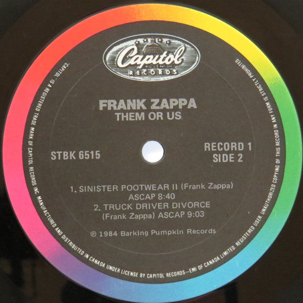 Zappa – Them Or Us - 1984 Origina! Vinyl Pursuit Inc