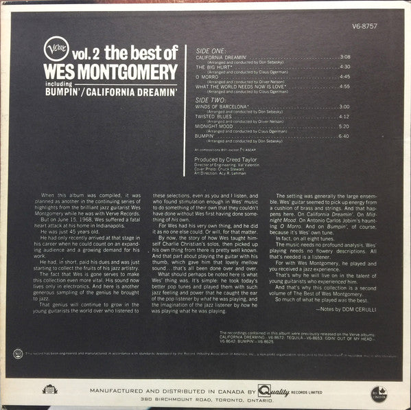 Wes Montgomery – The Best Of Wes Montgomery Vol. 2 - 1968 Verve Original - Vinyl Pursuit Inc