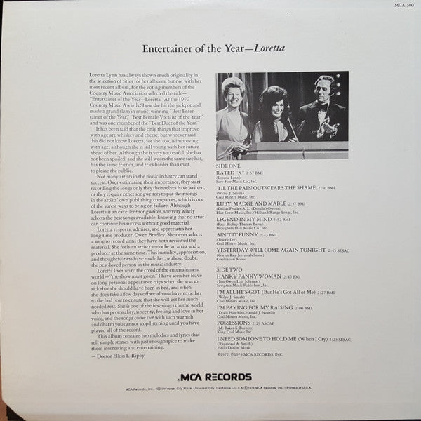 Loretta Lynn – Entertainer of the Year featuring "Rated X" - 1973 VinylPursuit.com