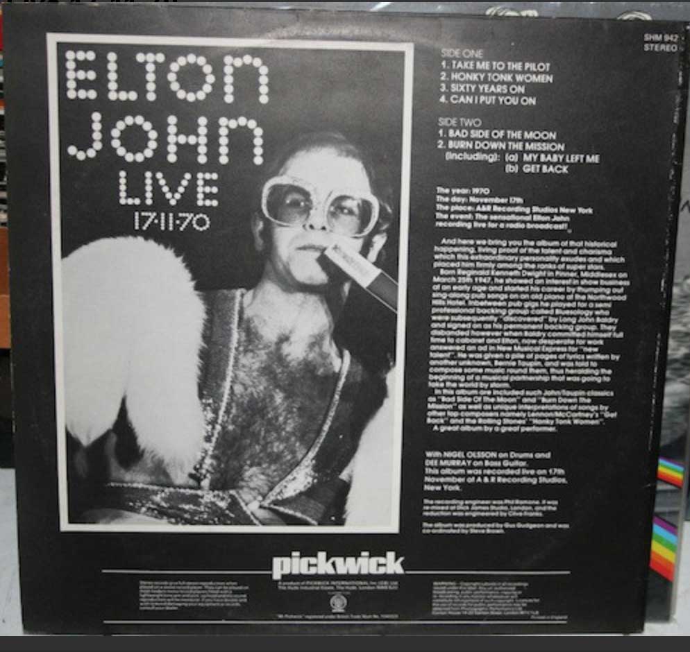 Elton John - Elton John Live 17-11-70 - 1977 UK Pressing VinylPursuit.com