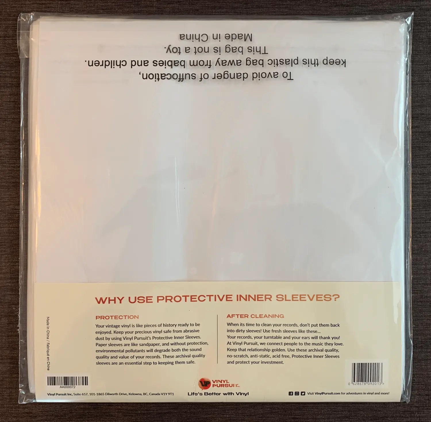 Vinyl record inner sleeve view of back of package of 25
