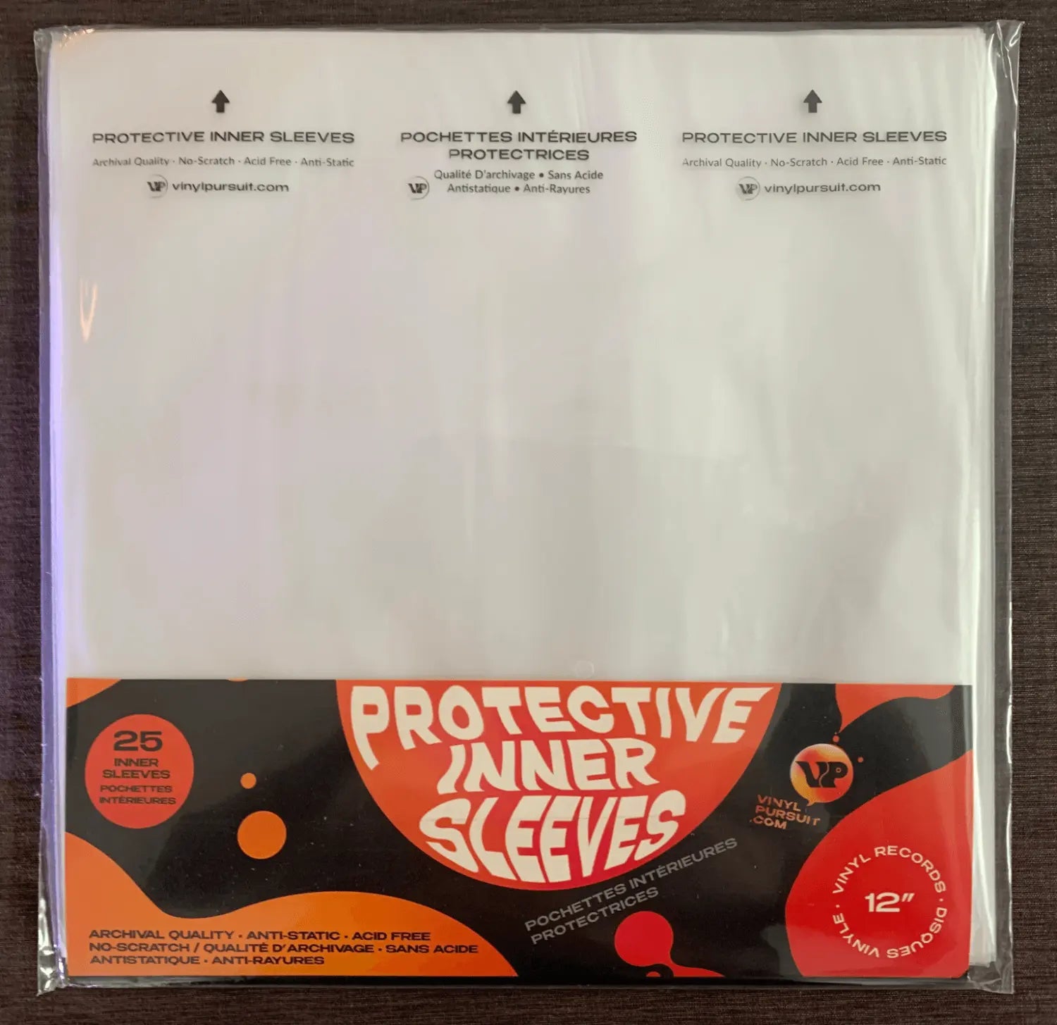 Vinyl record inner sleeve view of front of package of 25