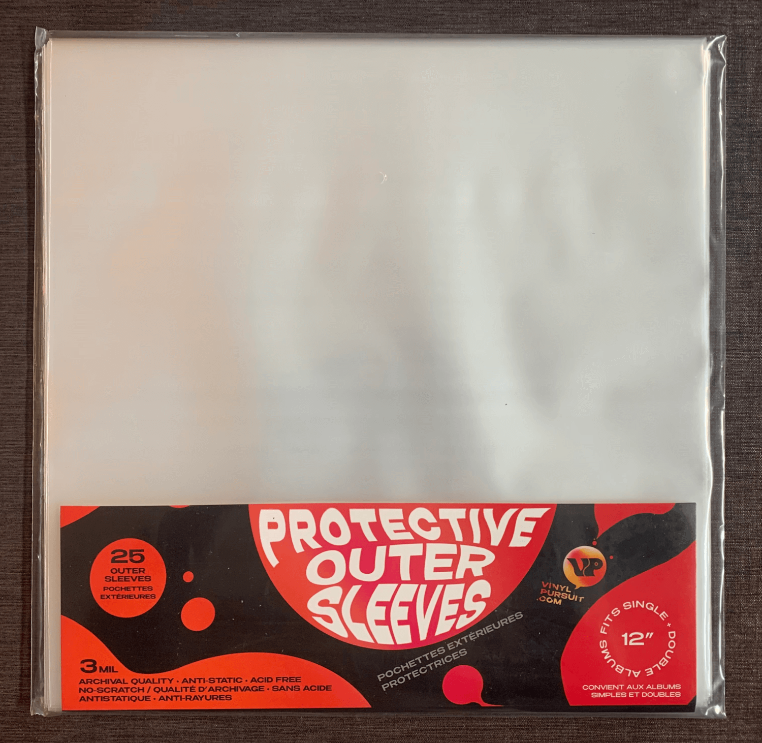 Vinyl record outer sleeve view of back of package of 25