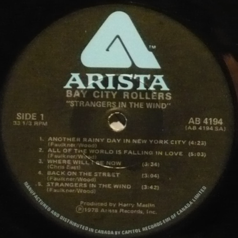 Bay City Rollers – Strangers In The Wind VinylPursuit.com