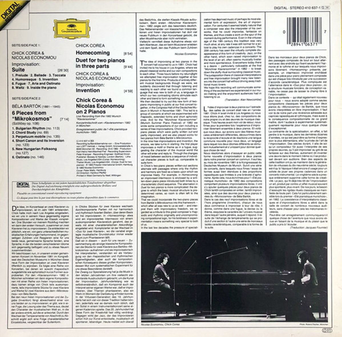 Chick Corea & Nicolas Economou – On Two Pianos - German Pressing Vinyl Pursuit Inc