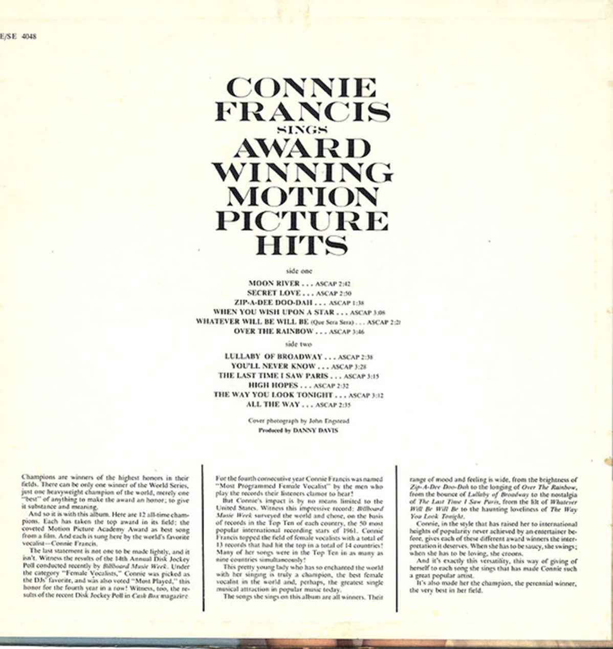 Connie Francis – Sings Award Winning Motion Picture Hits - US Pressing VinylPursuit.com