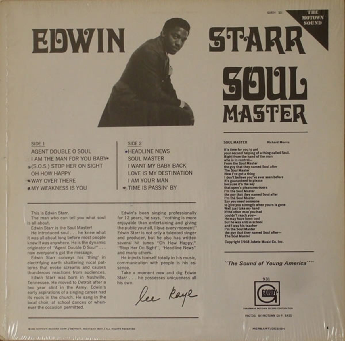 Edwin Starr – Soul Master - US Pressing Vinyl Pursuit Inc
