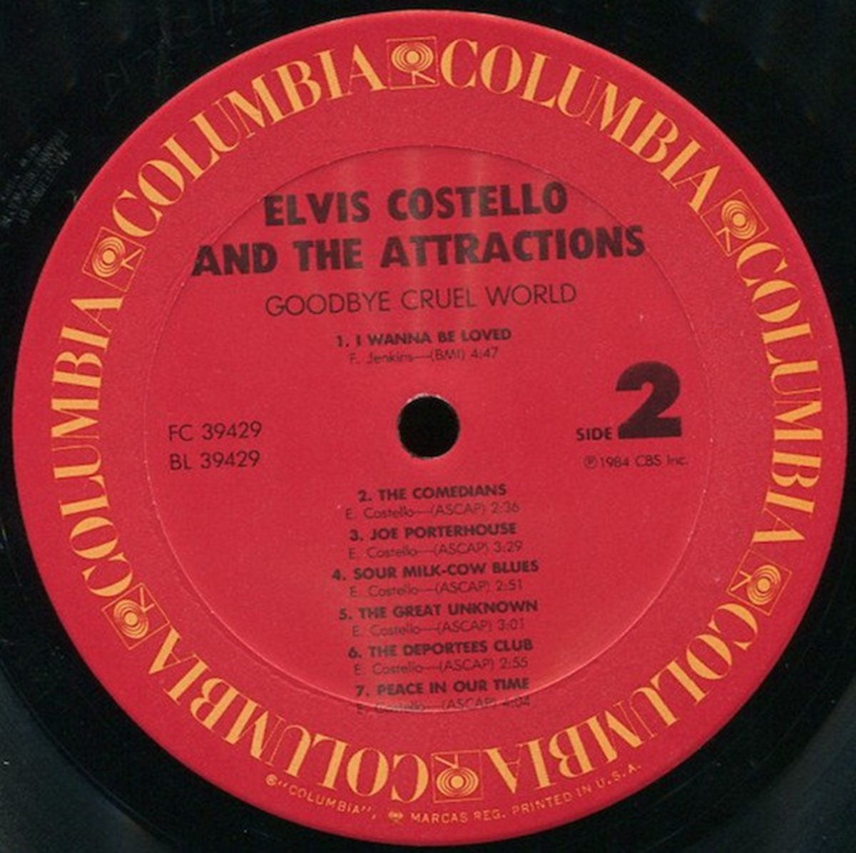 Elvis Costello And The Attractions – Goodbye Cruel World - US Pressing Vinyl Pursuit Inc