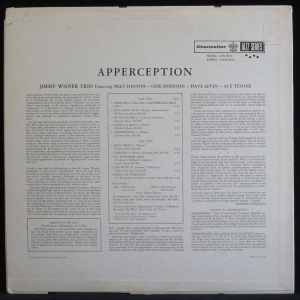 Jimmy Wisner Trio – Apperception US Pressing VinylPursuit.com