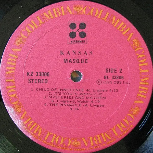 Kansas Masque 1975 Vinyl Pursuit Inc