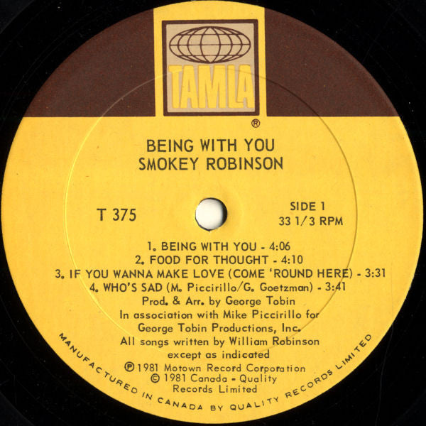 Smokey Robinson – Being With You - 1981 VinylPursuit.com